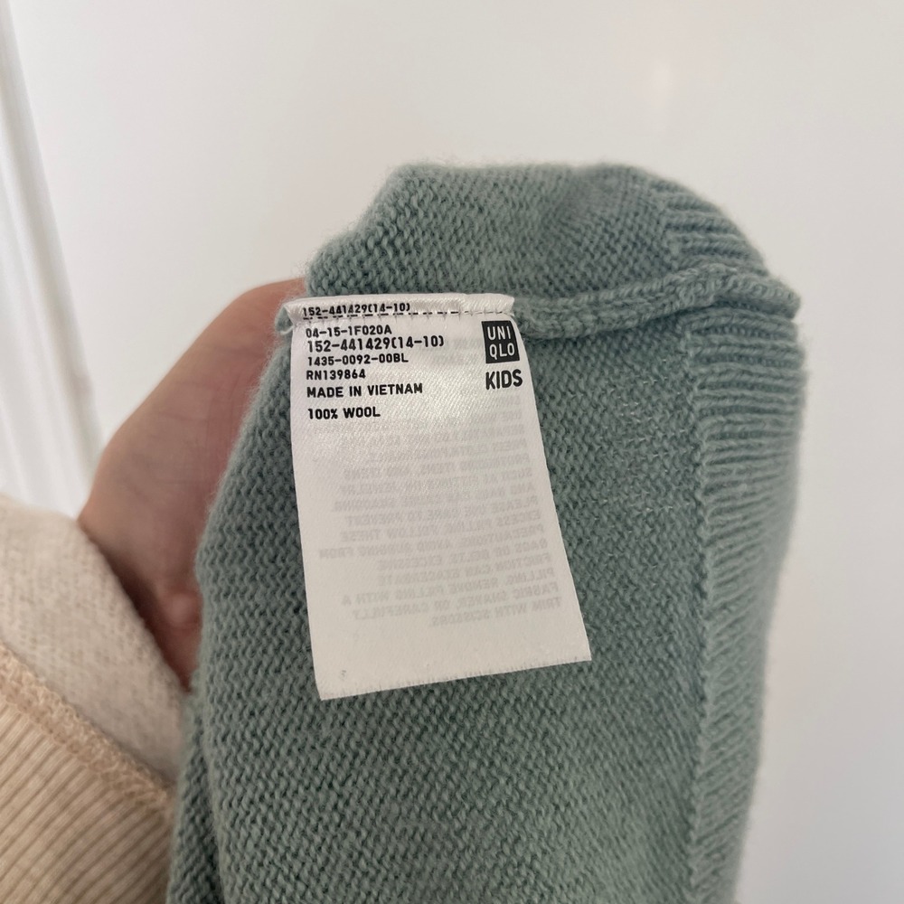 Uniqlo Wool Crew Neck Long Sleeve Knit Sweater Dress Muted Teal Girls Size 9-10 - Picture 7 of 9